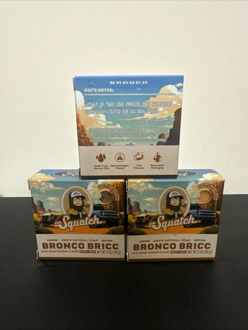 Lot of 3 Dr. Squatch Bronco Bricc Men's Natural Soap - Brown & Tan